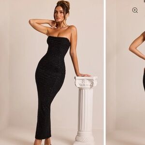 Oh Polly Palermo Embellished Bandeau Cowl Neck Maxi Dress in Black